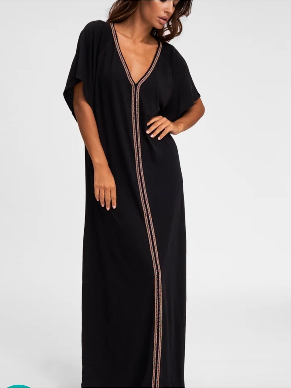 Pitusa Pima Abaya Maxi Dress Inca Trim Pima Cotton Beach Cover Up
